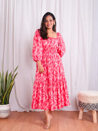 Jules Pink Cotton Tiered Midi Dress
