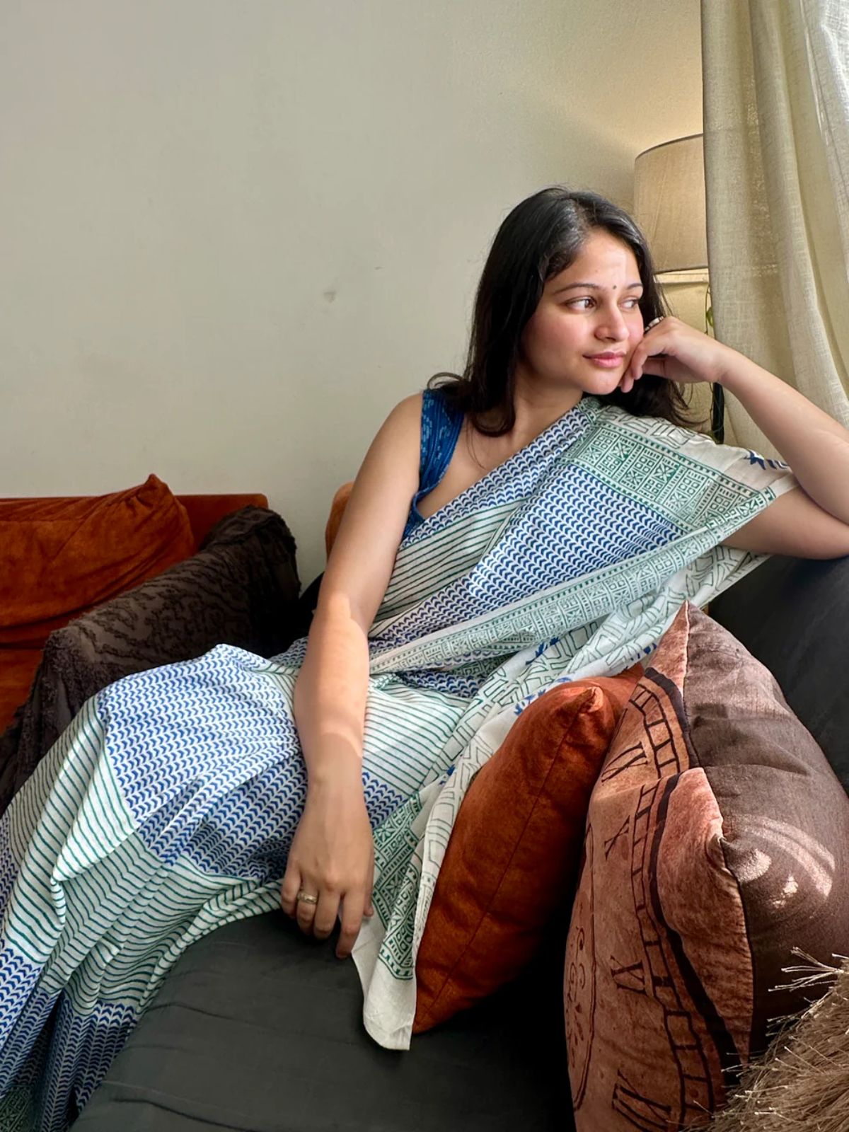 Minted Dreams White Block Print Saree image 3