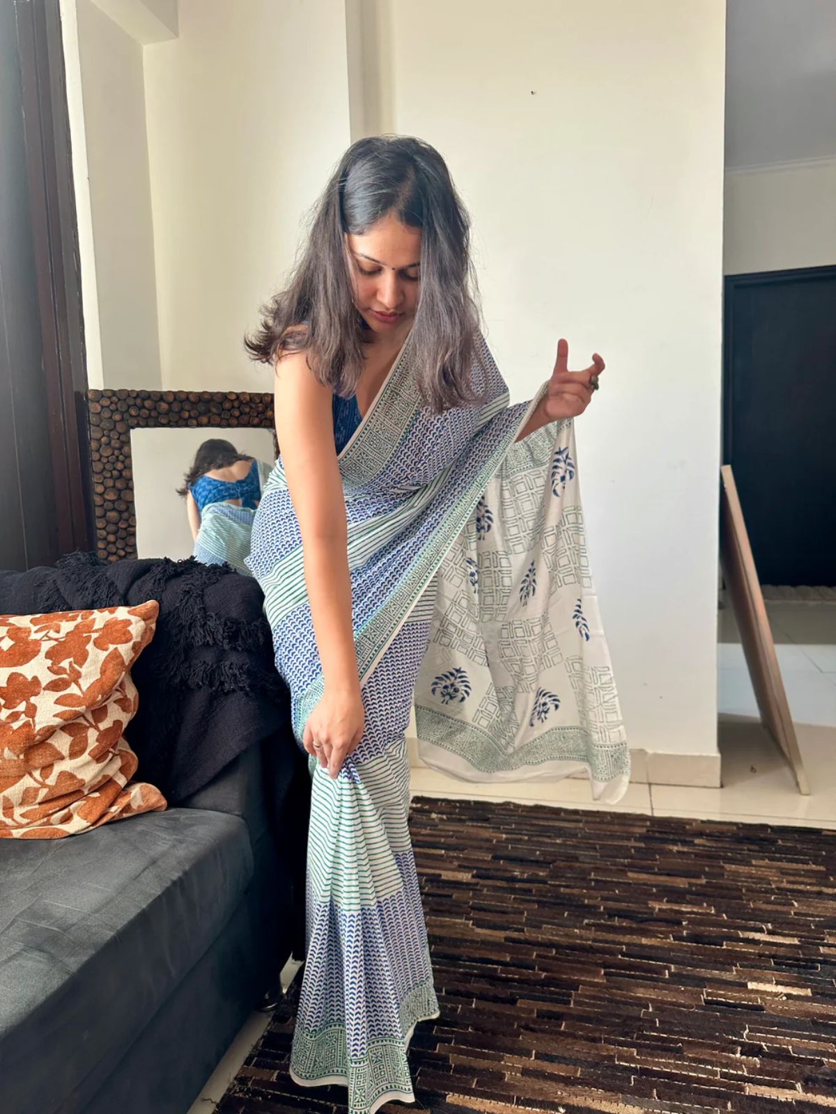Minted Dreams White Block Print Saree image 4