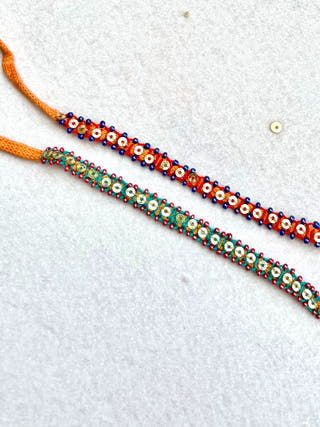 Hand Embroidered Blanket Stitch Rakhi | Set Of 2 | Sea Green & Red