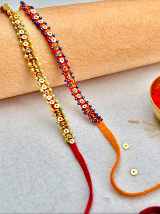 Hand Embroidered Blanket Stitch Rakhi | Set Of 2 | Yellow & Red