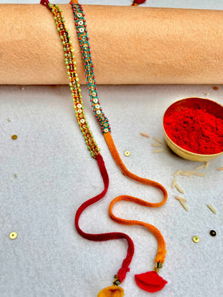 Hand Embroidered Blanket Stitch Rakhi | Set Of 2 | Yellow & Blue