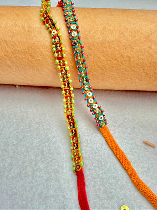 Hand Embroidered Blanket Stitch Rakhi | Set Of 2 | Yellow & Blue