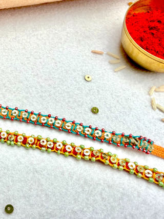 Hand Embroidered Blanket Stitch Rakhi | Set Of 2 | Yellow & Blue