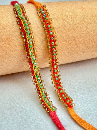 Hand Embroidered Beaded Chain Rakhi | Set Of 2 | Yellow & Red
