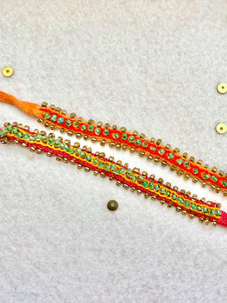 Hand Embroidered Beaded Chain Rakhi | Set Of 2 | Yellow & Red