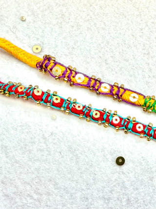 Hand Embroidered Blanket Sequin Rakhi | Set Of 2 | Purple Green & Turquoise