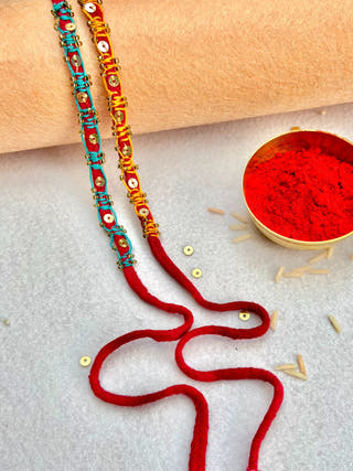Hand Embroidered Blanket Sequin Rakhi | Set Of 2 | Turquoise & Yellow