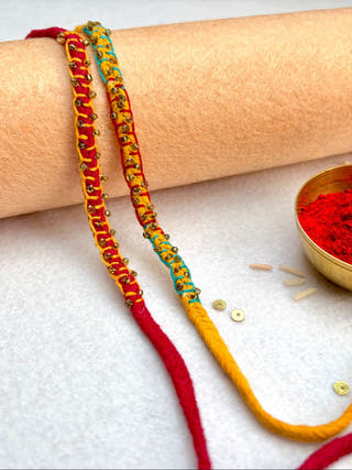 Hand Embroidered Blanket Beads Rakhi | Set Of 2 | Yellow & Multicolour