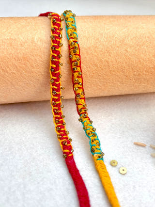 Hand Embroidered Blanket Beads Rakhi | Set Of 2 | Yellow & Multicolour