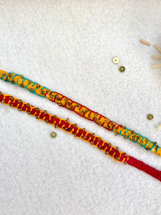 Hand Embroidered Blanket Beads Rakhi | Set Of 2 | Yellow & Multicolour