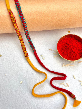 Hand Embroidered Blanket Beads Rakhi | Set Of 2 | Red & Sea Green