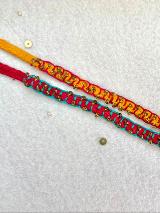 Hand Embroidered Blanket Beads Rakhi | Set Of 2 | Red & Sea Green