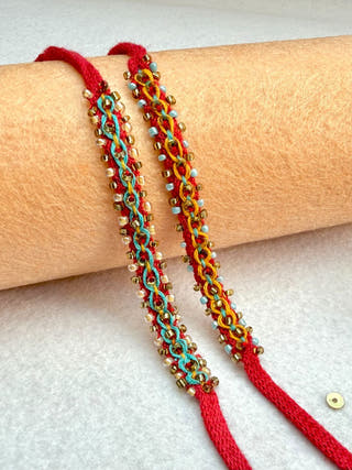 Hand Embroidered Double Leheriya Rakhi | Set Of 2 | Blue & Yellow
