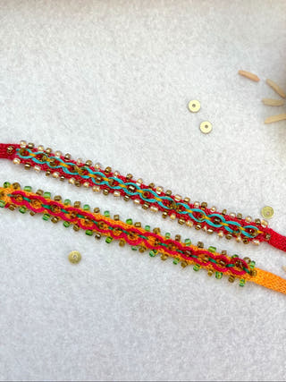 Hand Embroidered Double Leheriya Rakhi | Set Of 2 | Pink & Blue