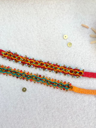 Hand Embroidered Double Leheriya Rakhi | Set Of 2 | Sea Green & Yellow