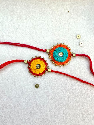 Hand Embroidered Sheesha Rakhi | Set Of 2 | Yellow & Blue