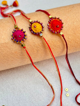 Hand Embroidered Bindu Rakhi | Set Of 3