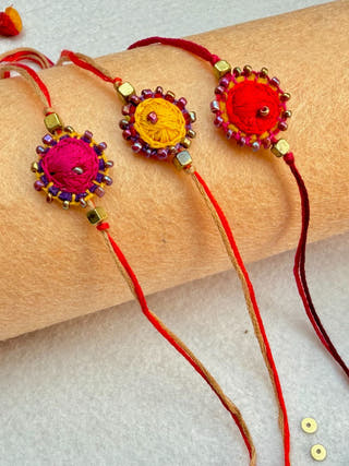 Hand Embroidered Bindu Rakhi | Set Of 3