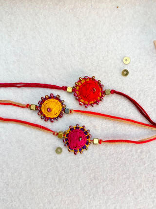 Hand Embroidered Bindu Rakhi | Set Of 3