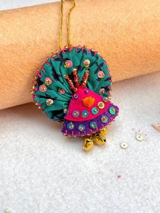 Hand Embroidered Mor Lumba  | Sea Green Print