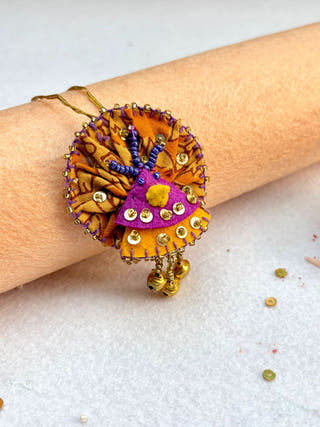 Hand Embroidered Mor Lumba  | Yellow Print