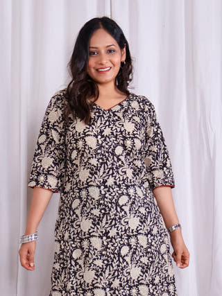 Vivian Black HandBlock Bagru Print Cotton Kurta Set