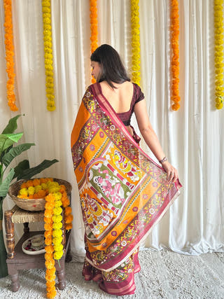 Mandira Mustard Madhubani Saree