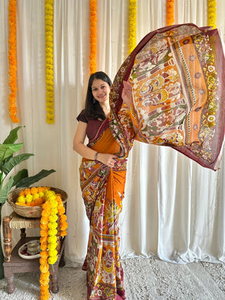 Mandira Mustard Madhubani Saree