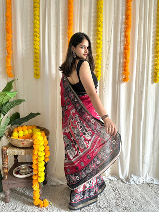 Rangmanch Deep Red Madhubani Saree