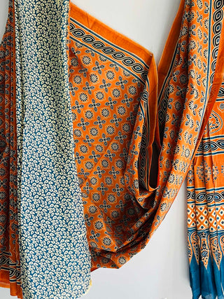 Narangi Mulmul Saree Orange KAUSEYAH