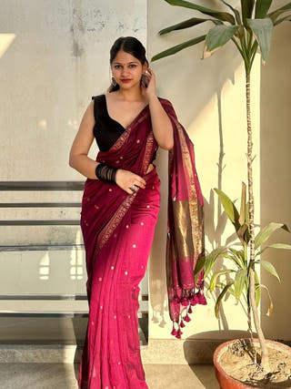 Angoori Wine Handloom Cotton Saree
