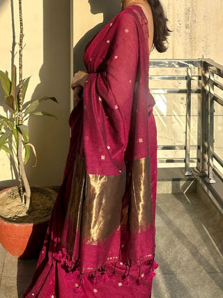 Angoori Wine Handloom Cotton Saree