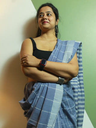 Grey & White Checkmate Saree