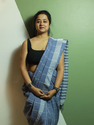 Grey & White Checkmate Saree