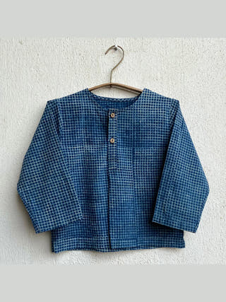 Organic Check Kurta With Raidana Pants Indigo Whitewater Kids