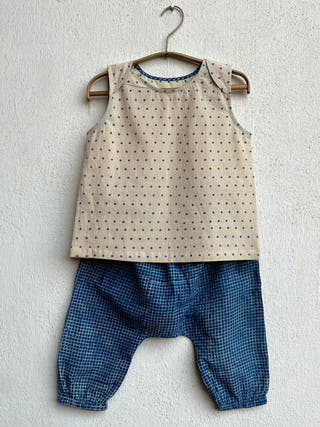 Organic Zoo  Raidana Jhabla With Check Pants Indigo Whitewater Kids
