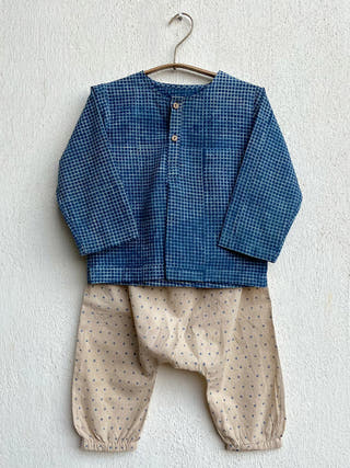 Organic Zoo Bag Check Raidana Kurta With Pants Indigo Whitewater Kids