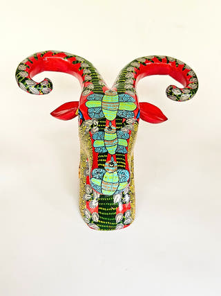 Hand Carved & Hand Painted Red Ram Head