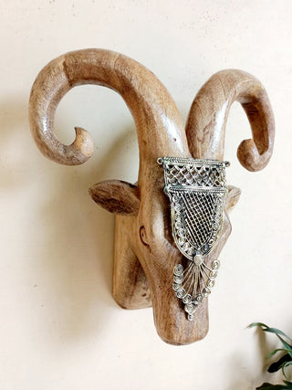 Eclectic Hand Crafted Ram Head (Brass Accessory) Folk Stroke