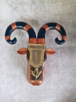 Hand Carved & Hand Painted Ram Head | Brown Black