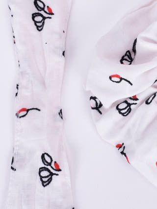 Rose Printed Bamboo Scrunchies Set of 2 White ECOKARI