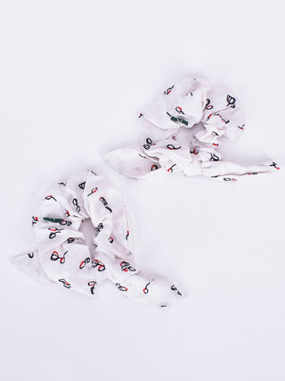 Rose Printed Bamboo Scrunchies Set of 2 White ECOKARI