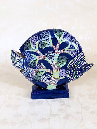 Hand Painted Wooden Fish Table Top Decor | Blue