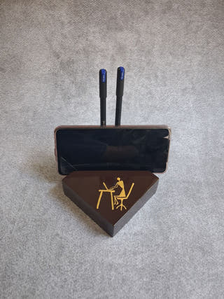Hand Painted Mobile Holder cum Pen Stand Laptop Lady
