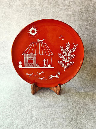 Hand Painted Red Warli Wall Plate