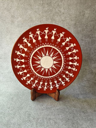 Hand Painted Warli Wood Wall Plate