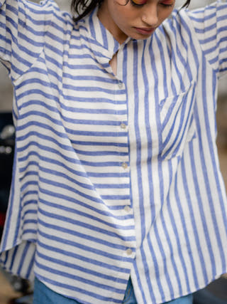 Handloom Striped Woven Shirt Blue Krushnachuda