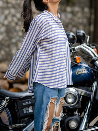 Handloom Striped Woven Shirt Blue Krushnachuda