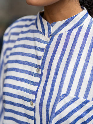 Handloom Striped Woven Shirt Blue Krushnachuda